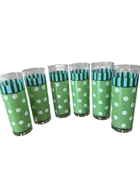Gail Pittman Provence Green Polka Dot 7 inch Tumblers Lot of 6 Tumblers